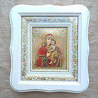Икона Киево-Братская Пресвятая Богородица, лик 10х12 см, в белом фигурном деревянном киоте