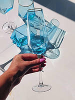 Бокал для шампанского из голубого стекла Грань 350 мл 6