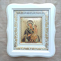 Ікона Виховання Пресвятої Богородиці, лик 10х12 см, у білому фігурному дерев'яному кіоті