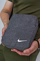 Деловая мужская сумка барсетка серый меланж Nike компактная качественная через плечо для документов молодежная