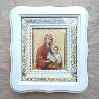 Ікона Втамуй мої печалі Пресвятої Богородиці, лик 10х12 см, у білому фігурному дерев'яному кіоті