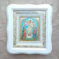 Ікона Ангел Хранитель святий, лик 10х12 см, у білому фігурному дерев'яному кіоті