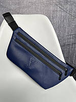 Вместительная мужская бананка-сумка из эко кожи синяя Louis Vuitton молодежная спортивная, качественная модная