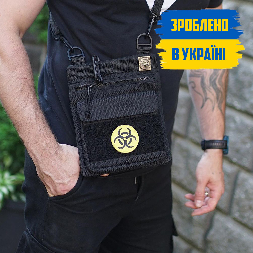 Чоловіча тактична сумка месенджер SLIM MOD чорна з тканини з MOLLE AV