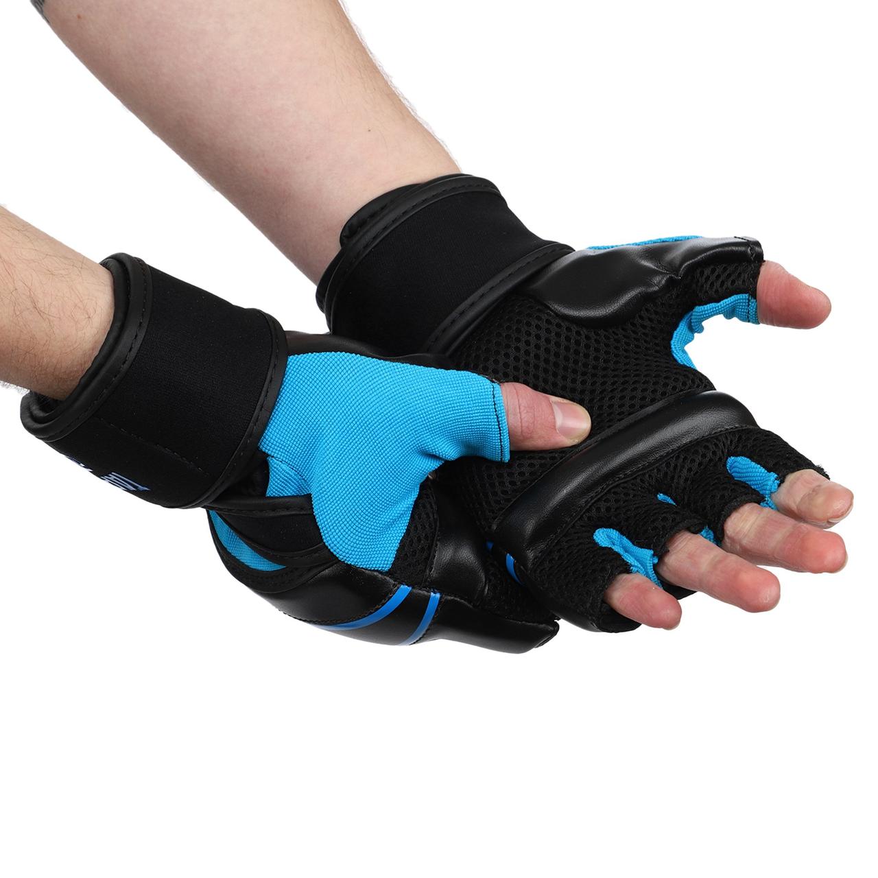 Перчатки для смешанных единоборств MMA TapOut 168521 размер S-M Black-Blue - фото 3 - id-p1887239369
