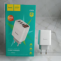 Зарядний пристрій для телефону Hoco C93A 3-port Digital Display Ease Charge White Xiaomi Huawei Apple iPhone