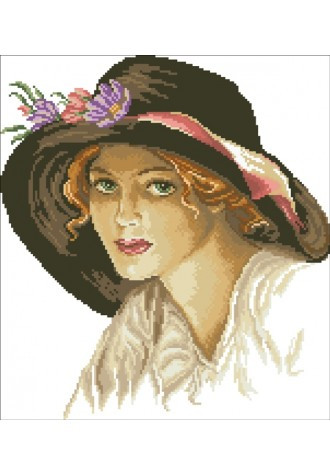 Канва з малюнком вишивка хрестом Дама в капелюшку