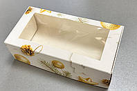 Коробочка для макарон, сладостей из мелованого картона 200*100*60 новогодняя