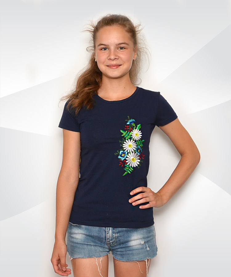 Футболка вишиванка дитяча, підліткова для дівчинки 01042, стрейч-котон