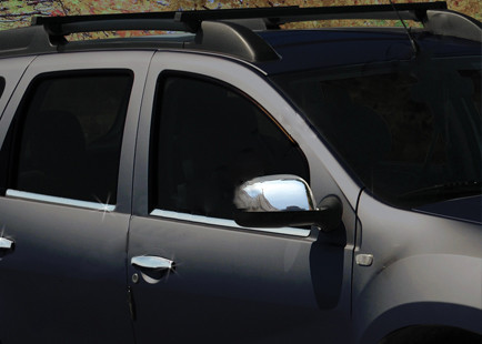 Накладки на зеркала вариант 1 (2 шт, нерж) Carmos - Турецкая сталь для Dacia Duster 2008-2018 гг - фото 1 - id-p1887245583