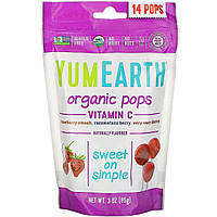 Чупачупсы с витамином С и разными фруктовыми вкусами органик YumEarth (Organic Pops Vitamin C Strawberry Smash