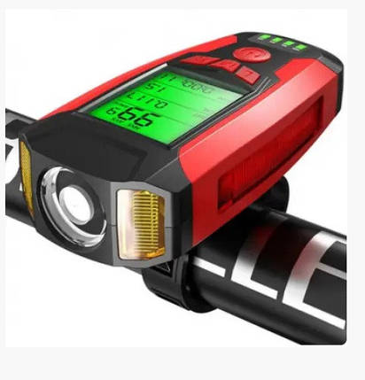 Вело ліхтар + дзвінок + велокомп'ютер AS0808 XPG+2LED(yellow)+COB(red) micro USB, фото 1