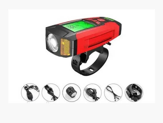 Вело ліхтар + дзвінок + велокомп'ютер AS0808 XPG+2LED(yellow)+COB(red) micro USB, фото 4