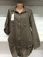 Сорочка жіноча з тонкого штапелю кольору хакі з подовженою спинкою на 50/52 розмірі