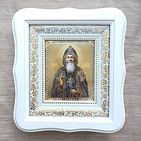 Ікона Амфілохій Почаївський святий преподобний, лик 10х12 см, у білому фігурному дерев'яному кіоті