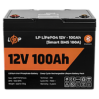 Акумулятор LP LiFePO4 12 V (12,8 V) — 100 Ah (1280Wh) (Smart BMS 100А) з BT пластик для ДБЖ 100А·год
