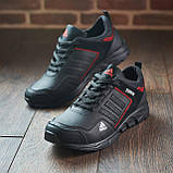 Осінні кросівки чоловічі шкіра Adidas для міста під джинси взуття, чорні шкіряні кроси демісезонні для чоловіків *А-2 ч\красн*, фото 3