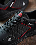 Осінні кросівки чоловічі шкіра Adidas для міста під джинси взуття, чорні шкіряні кроси демісезонні для чоловіків *А-2 ч\красн*, фото 4