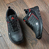 Осінні кросівки чоловічі шкіра Adidas для міста під джинси взуття, чорні шкіряні кроси демісезонні для чоловіків *А-2 ч\красн*, фото 9