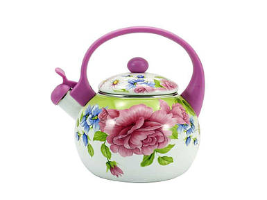 Чайник для плити зі свистком 2,2л пластикова ручка FT7 PINK HANDLE ПІВОНІЯ ТМ INTEROS FG