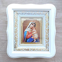 Ікона Відчайдушних Єдина Надія Пресвятої Богородиці, лик 10х12 см, у білому фігурному дерев'яному кіоті