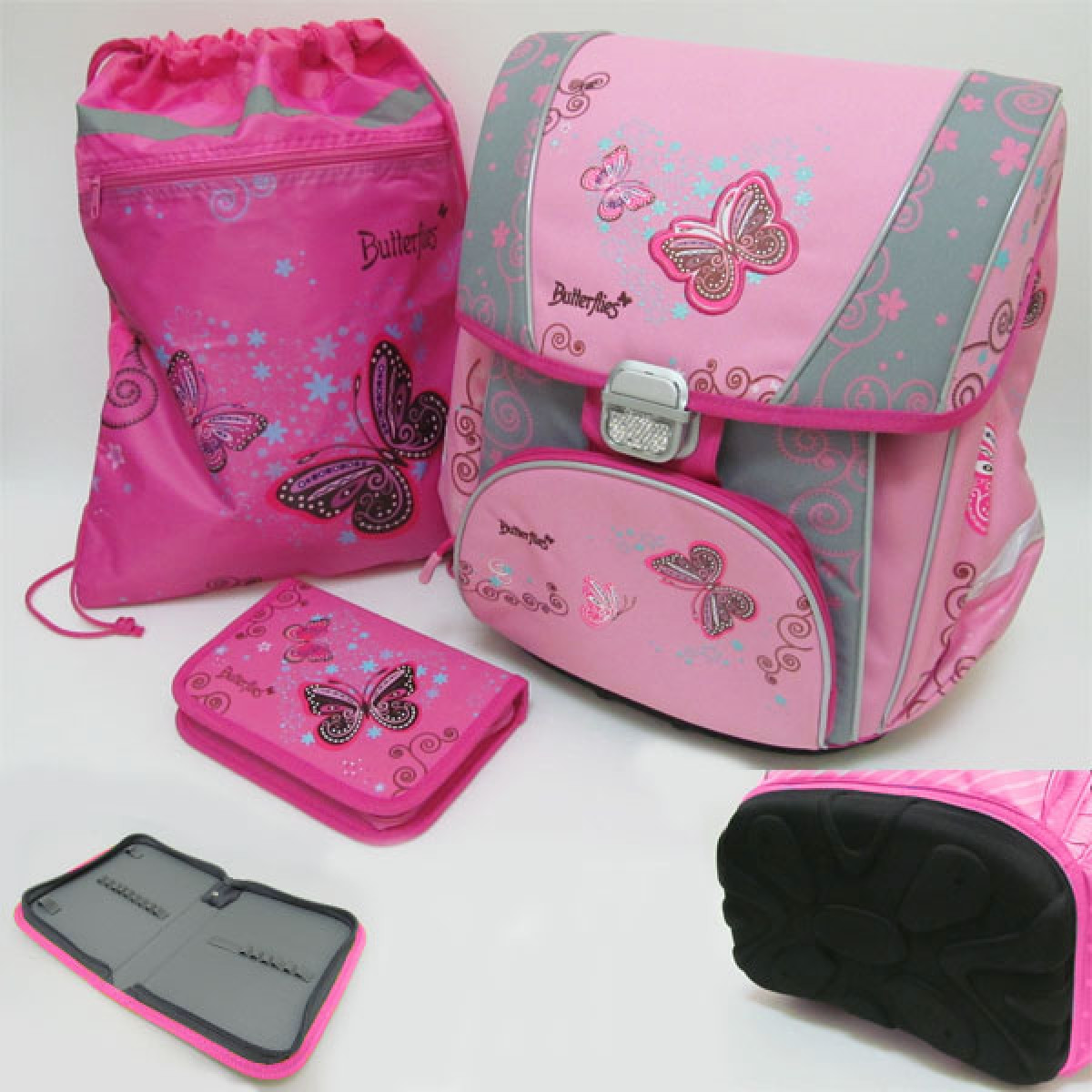 Шкільний рюкзак для дівчинки портфель в школу "Butterfly" +мішок для взуття+пенал плоский ортопедична спинка