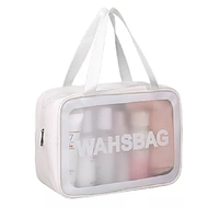 Косметичка органайзер белая из эко-кожи Washbag 25х15х10 см две ручки на змейке средняя