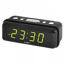 Настільний годинник будильник від мережі 220В (зелені цифри)