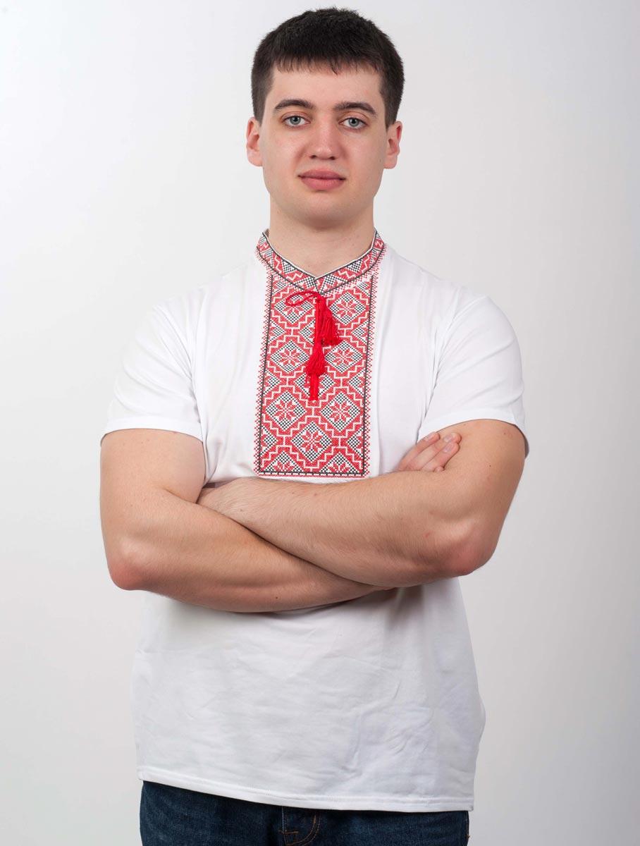 Вишиванка футболка чоловіча біло-червона