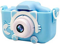 Детский цифровой фотоаппарат в чехле котик голубой (GMBL-38BL)