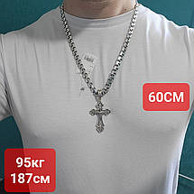 Срібний чоловічий масивний комплект із чорнінням 925 проба хрест та ланцюжок 70 г, фото 6