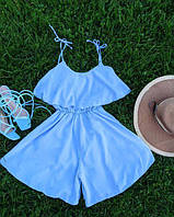 Женский универсальный комбинезон с короткими свободными шортами на тонких бретелях Голубой
