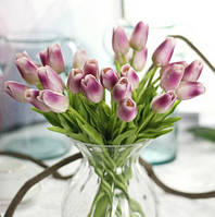 Искусственные тюльпаны 5 штук 34 на см на 4,5 см бежево-фиолетовый