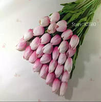 Тюльпаны искусственные розовые+белый - в наборе 5 штук, длина 34см, длина бутона 4,5см