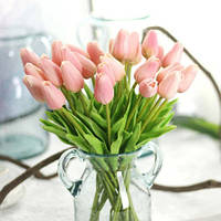 Тюльпаны искусственные нежно-розовые - 5 штук, на вид и на ощупь как живые, длина 34см, длина бутона 5см