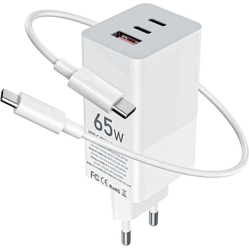 Зарядний пристрій Gelius Nimble GaN 65W GP-HC051 + кабель Type-C/Type-C White зарядний блок 65Вт fast charge