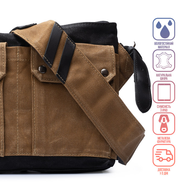 Фото чоловічої сумки кросс боді коричневого кольору Фото чоловічої сумки кросс боді коричневого кольору