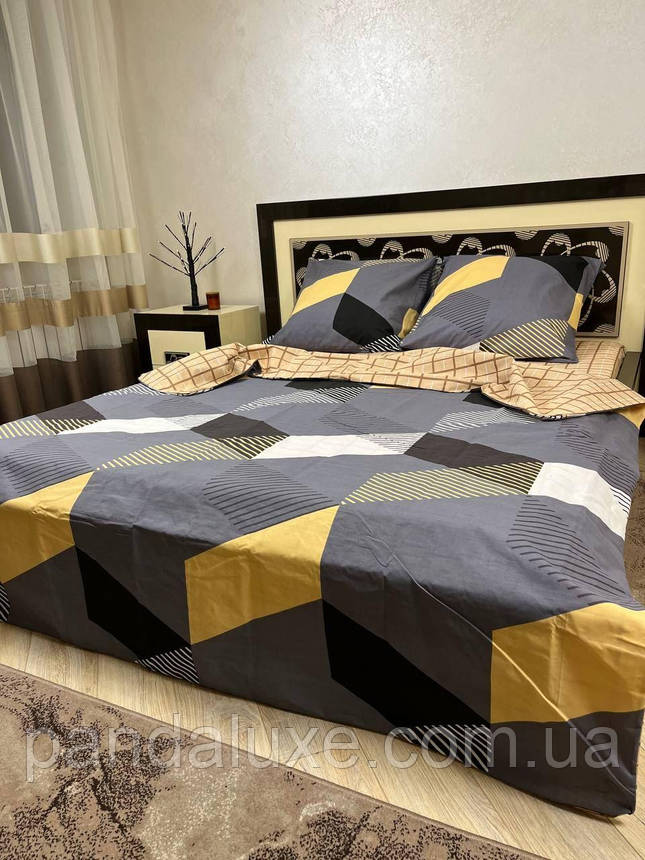 Постільна білизна бавовна бязь голд gold lux комплект Смуги та клітка, фото 2