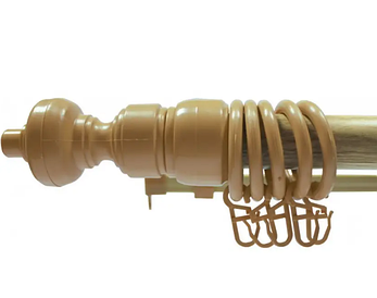 Карниз трубчастий подвійний Бук (товщина 28 мм. з кронштейни, кільця, гачки в комплектації)