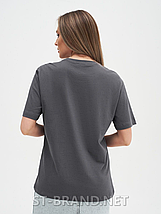 48,50,52,54,56. Жіноча базова однотонна футболка з м'якого та приємного бавовняного матеріалу - темно-сіра, фото 3