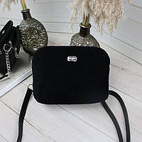 Женская сумочка кросс-боди через плечо сумка клатч 3 отделения черная замша+кожзам