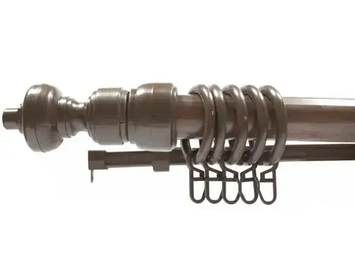 Карниз трубчастий подвійний Дуб Темний (товщина 28 мм. з кронштейни, кільця, гачки в комплектації)