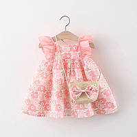 Летнее платье с сумочкой для девочек. Детский розовый сарафан на лето + сумка