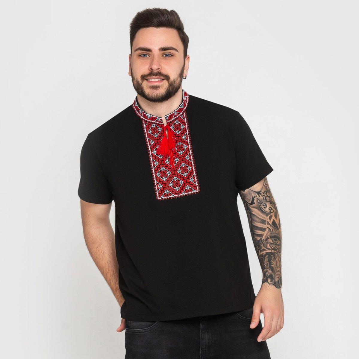 Вишиванка футболка чоловіча чорно-червона