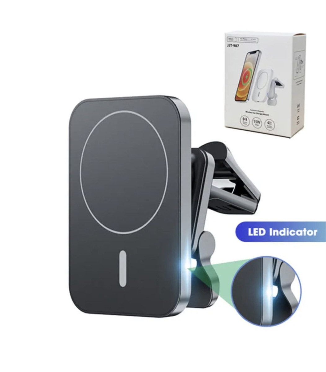 Магнітний автотримач для телефону MagSafe 15W з бездротовою зарядкою Black, фото 1