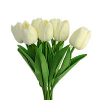 Искусственные тюльпаны бежевые - 5 штук, на вид и на ощупь как живые, длина 34см, длина бутона 5см