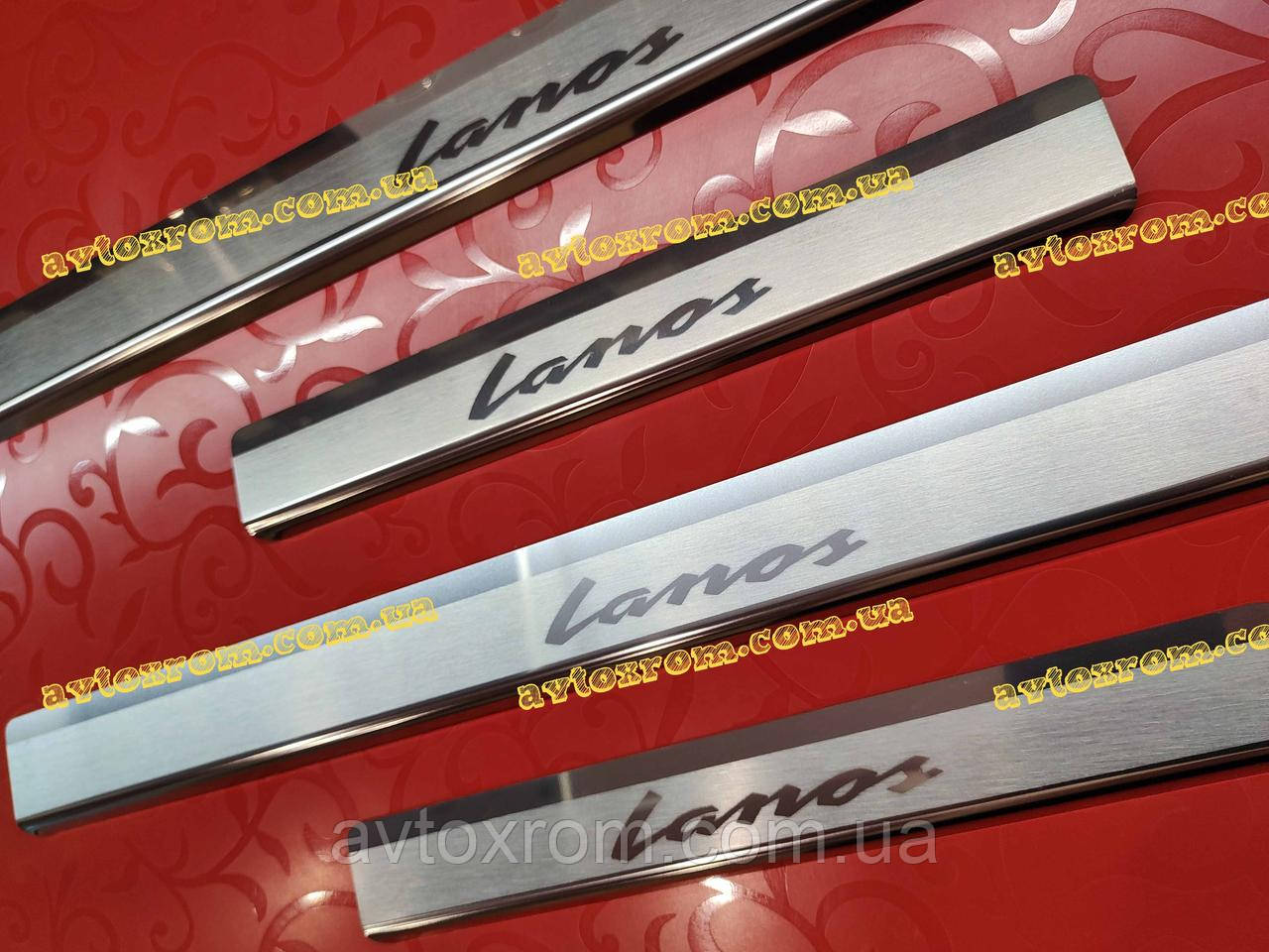 Накладки на пороги ДЕУ Ланос *1997+ DAEWOO LANOS Преміум нержавіюча сталь з логотипом комплект 4одиниці, фото 1
