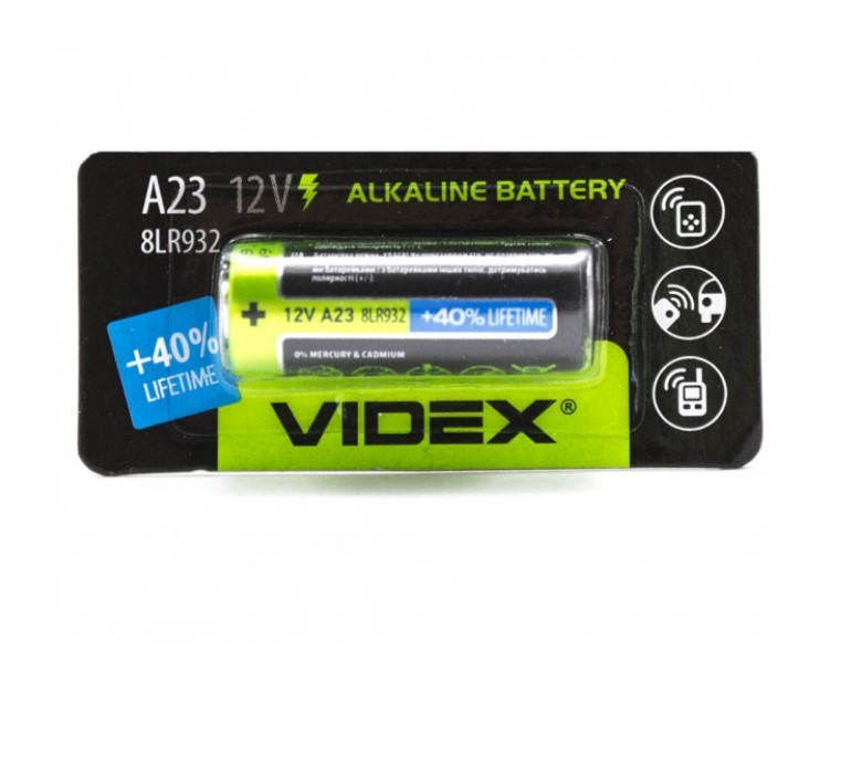 Лужна Батарейка Videx Alkaline A23 MN21 23A 12V для дверного дзвінка, автомобільної сигналізації, пульта ДУ, фото 1