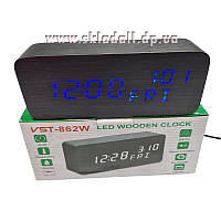 Часы VST-862W-5 с синей подсветкой , термометр + влажность