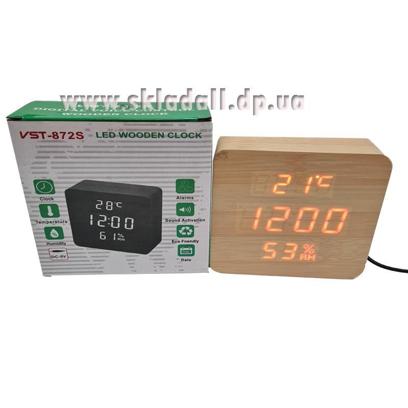 Годинник VST-872S-1 з червоною підсвіткою, термометр + вологість
